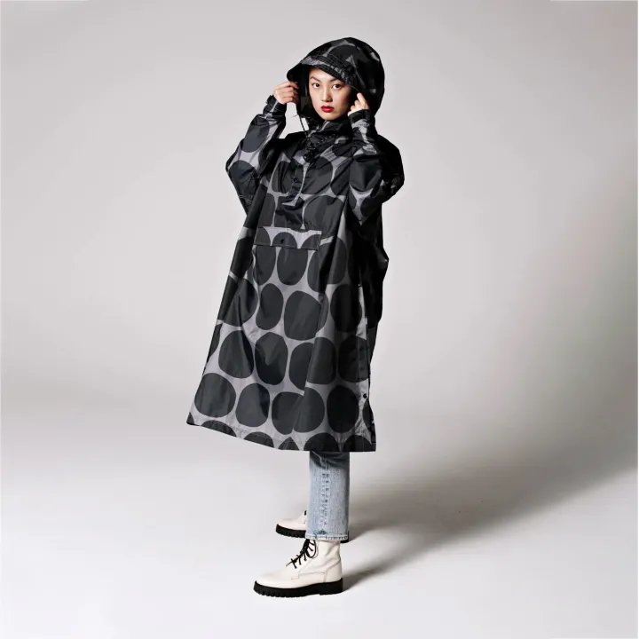 Rain Poncho - Black Polka