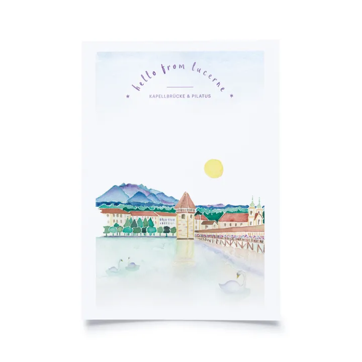 Postkarte aus Luzern A6 - Hello from Lucerne I Kapellbrücke